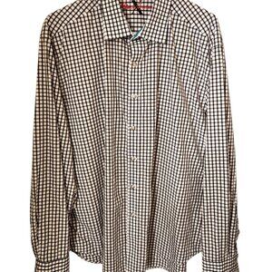 Robert Graham Shirt Mens Size 3XL White Black Check Plaid Long Sleeve Flip Cuff